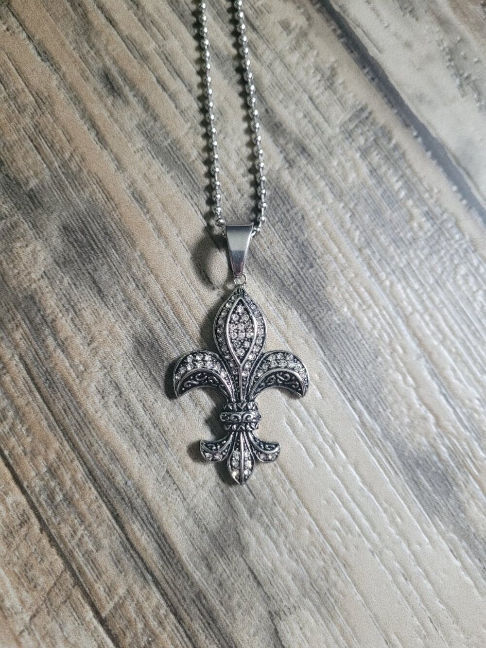 Fluer-de-lis Silver Steel Ball Chain Necklace